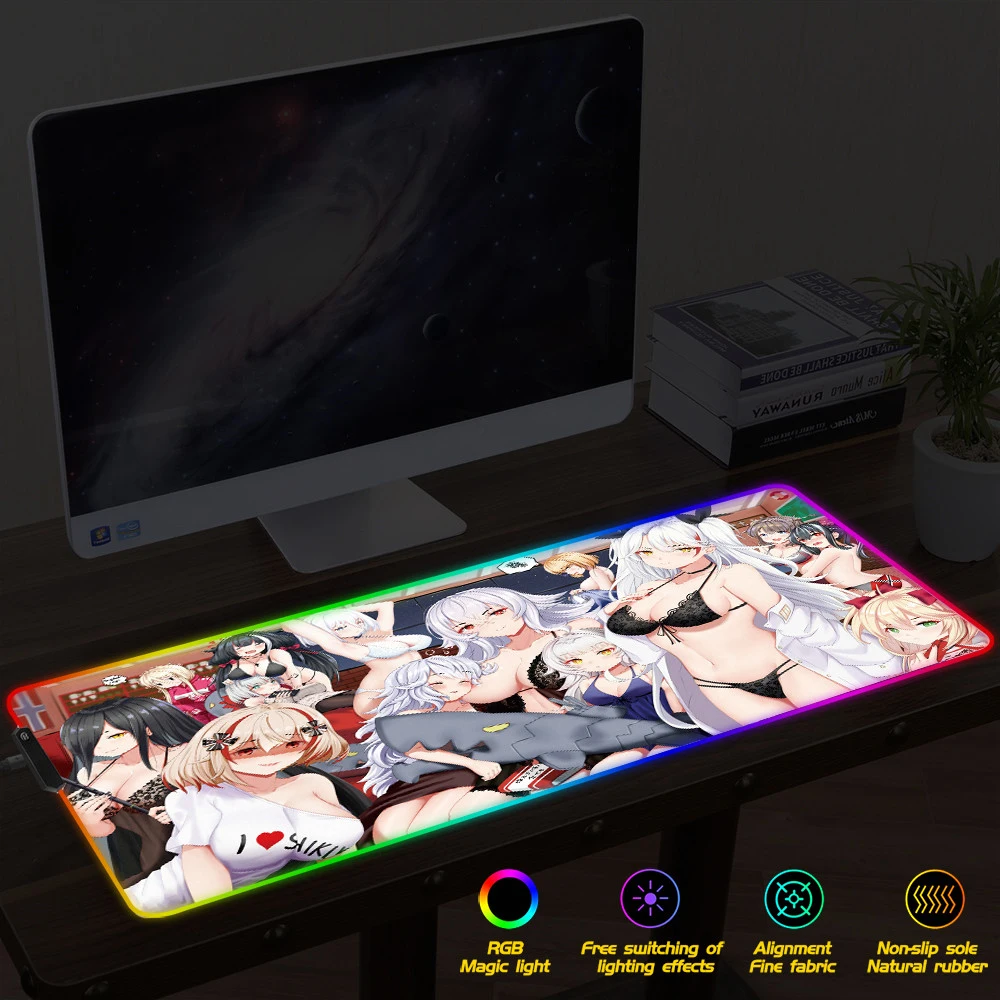 FFFAS Сексуальная аниме-девушка игровой RGB геймер большой коврик для мыши светодиодный Подсветка USB клавиатура красочный настольный коврик для мыши коврик для ПК ноутбука Настольный