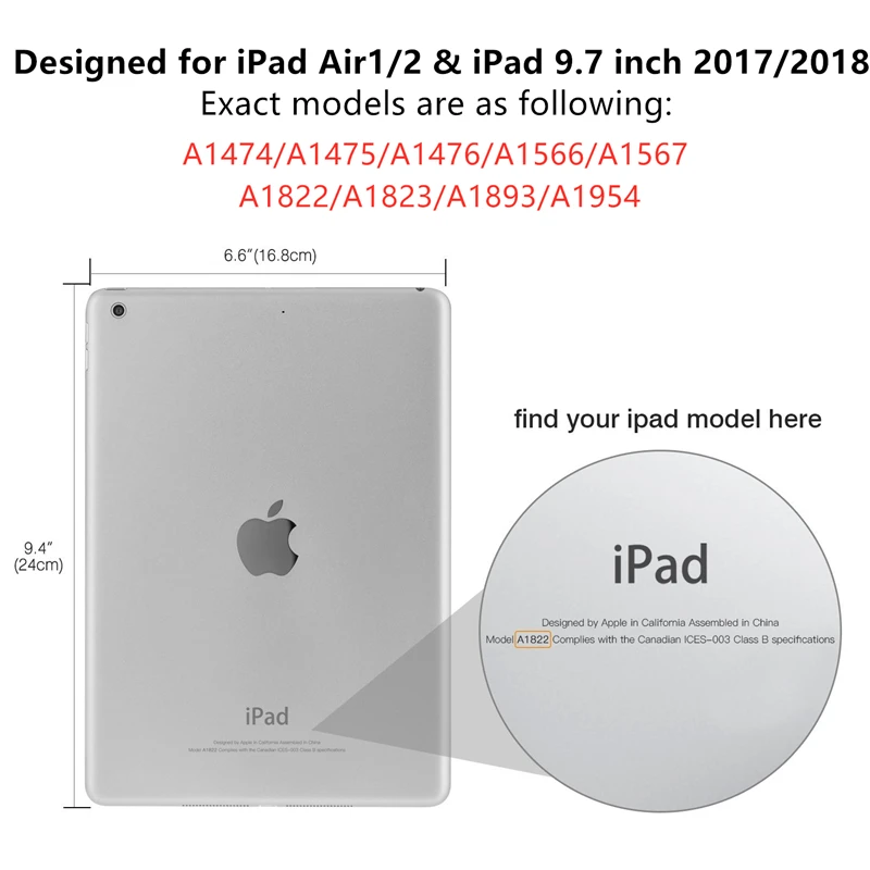 Чехол для iPad 9 7 дюймов 2017/2018 чехол Air 1/2 ультра тонкий флип PU кожаный волшебный