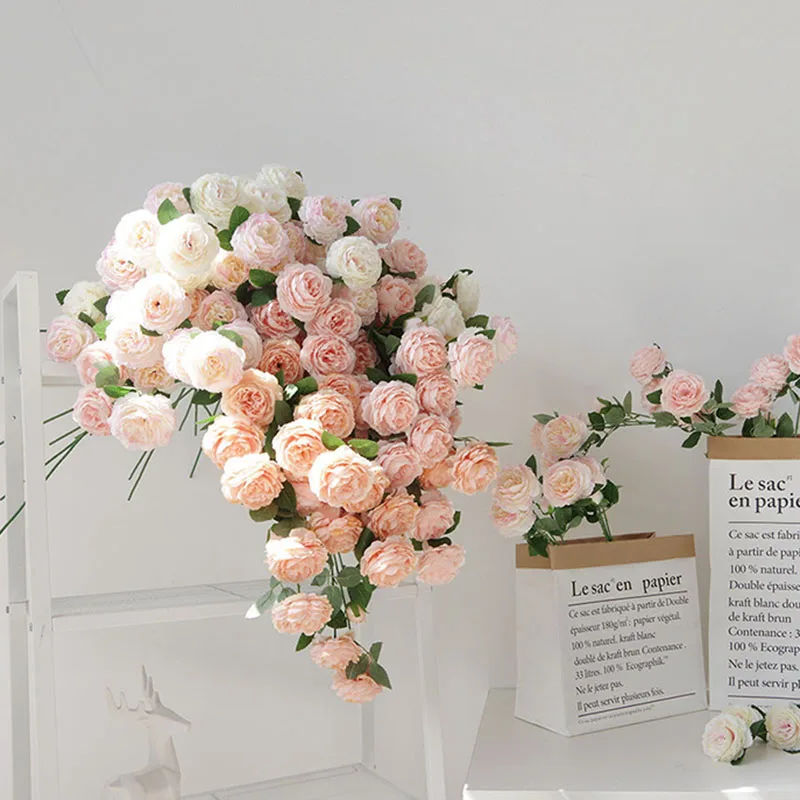 Красивые розы Пион Искусственные Шелковые цветы маленький бутон Свадебный букет для украшения дома длинный мнимый цветы фон с изображением улицы