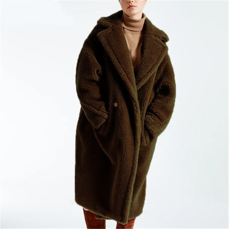 Стильное женское пальто-Тедди с воротником-стойкой, Свободное пальто из искусственного меха, плотное теплое Трендовое пальто из овечьей шерсти, женская верхняя одежда 10 цветов DS8009 - Цвет: army green