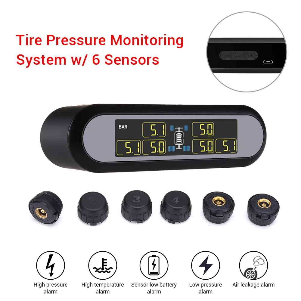 WONVON Car TPMS солнечный датчик давления в шинах ЖК-система контроля Система давление