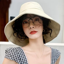 HT2931 весенне-летняя Солнцезащитная шляпа с защитой от ультрафиолета, женская шляпа с широкими полями, Женская однотонная хлопковая Панама, Женская Складная рыболовная Кепка, Панама