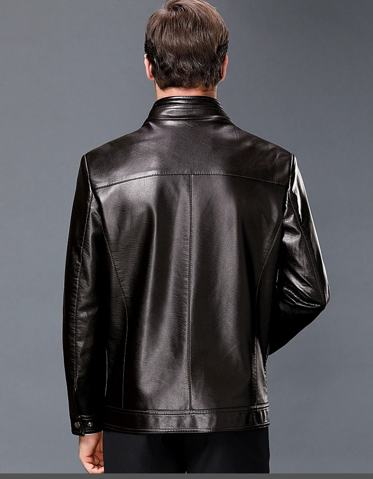 Autumn Clothing New Style MEN'S Leather Coat Middle-aged Men'S Wear Business Casual plus Velvet Stand Collar Leather Coat 1