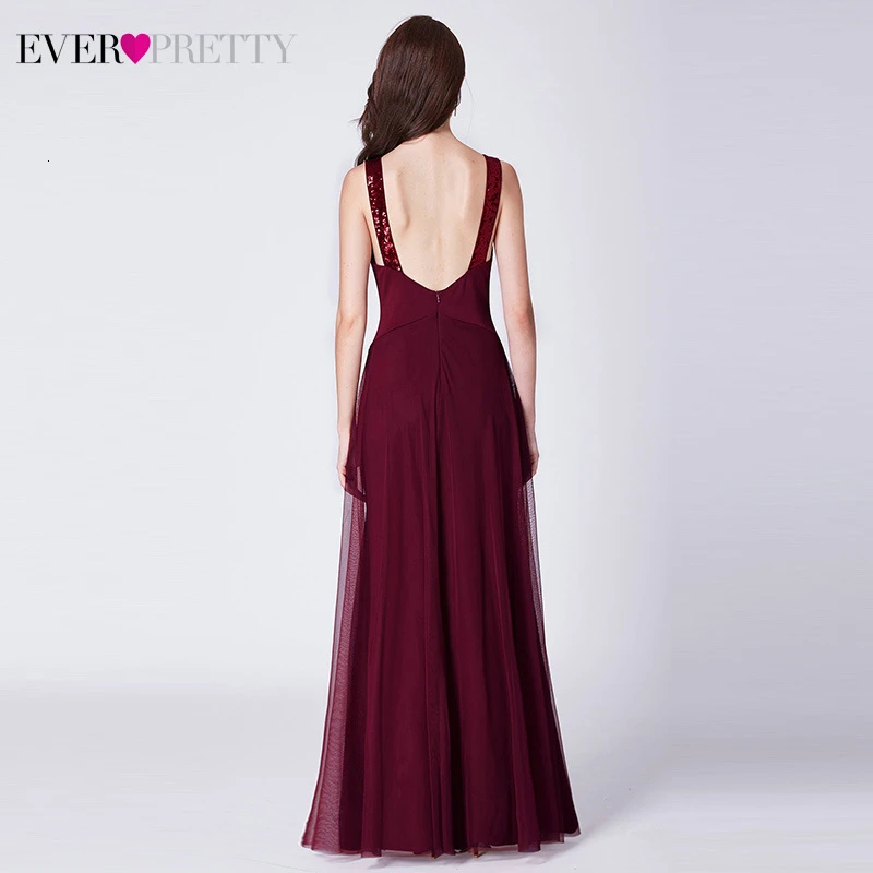 Бордовые Вечерние платья Длинные Ever Pretty EP07415BD трапециевидной формы с двойным v-образным вырезом безрукавный с Боковым Разрезом Элегантные Формальные платья Abiye