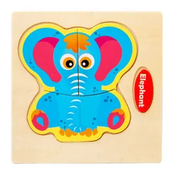 Miniature 3D Wooden Cartoon Animal Puzzle Board for Kids - Early Learning Educational Toy Gift (Elephant)