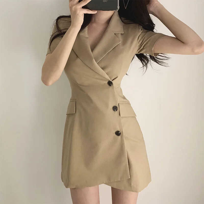 

South Korea Single Breasted Flax Dress Summer Business Formal Wear Ol Elegant Cotton Linen Small Suit Coat WOMEN'S Short Sleeved