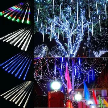 

New Year 30CM Party LED Lights 2PC Shower Rain Snowfalls Xmas Tree Garden Outdoor LED String Lights Waterproof For Party 2pc#40