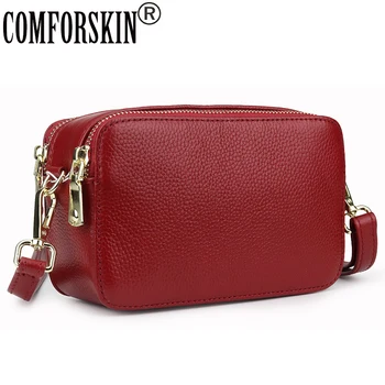 

COMFORSKIN Brand Women Cross-body Bag European And American Cowhide Leather Handbag Double Zippering Compartment Messenger Bags