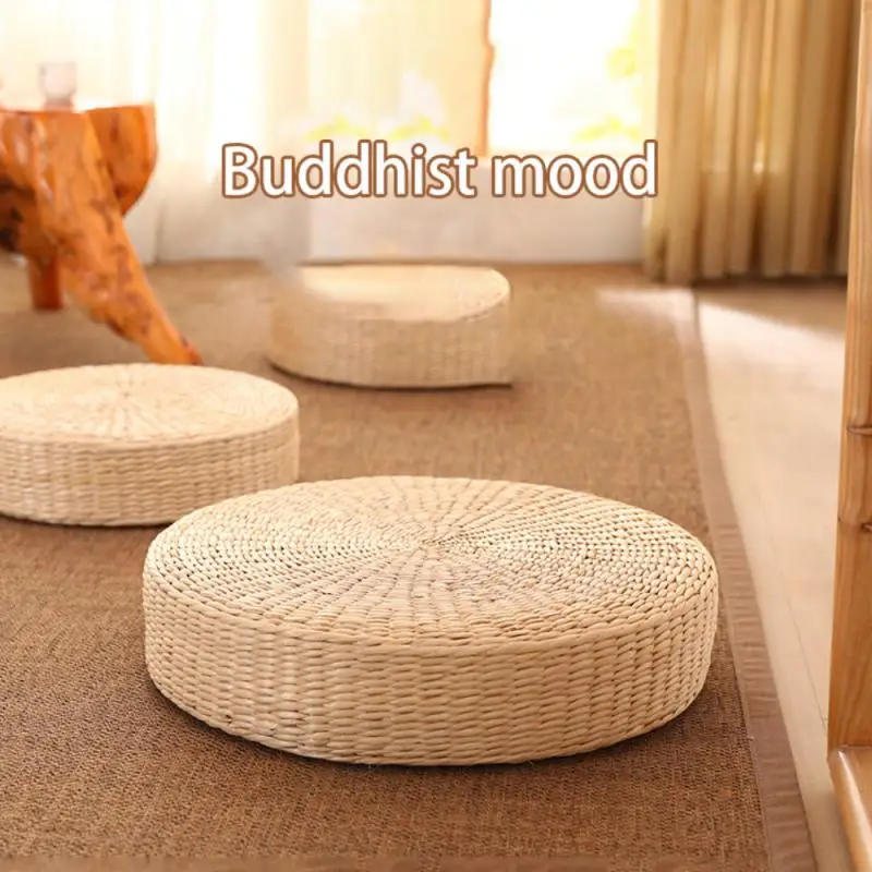 Handcrafted Japanese Style Breathable Padded Knitted Straw Flat Seat Cushion ss 