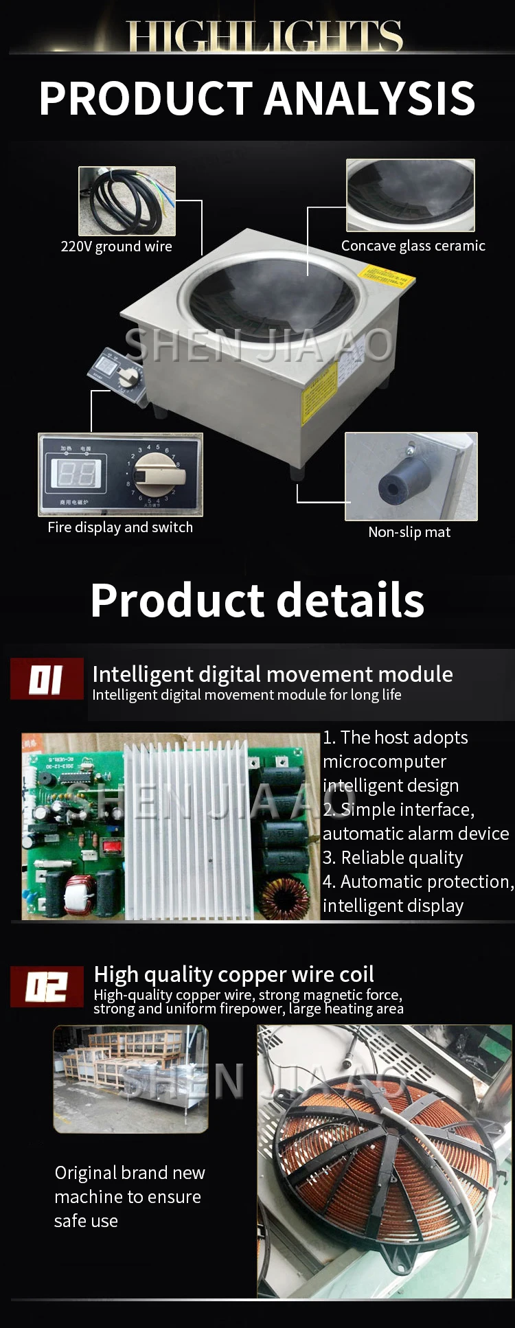8KW High-power Embedded Concave Induction Cookers Commercial Induction Cooker Concave Induction Cooking machine 380V 1PC
