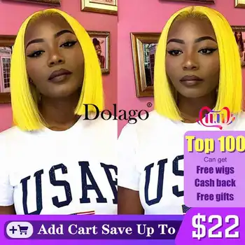 

Yellow Lace Front Human Hair Wig Transparent Lace Short Bob Wig 613 Honey Blonde Brazilian Lace Frontal Wig Dolago Colorful Wig