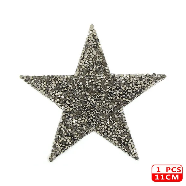 11cm Gray 1Pcs Стразы со звездами, смешанные размеры, нашивки, нашивки с вышивкой, термо-Стикеры для одежды, 5 видов цветов, блестки, нашивки для одежды, сделай сам - Цвет: 11cm Gray 1Pcs