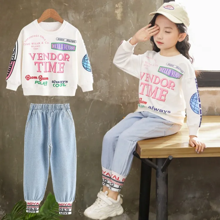 

Girls Autumn Clothing Set 2019 New Style Big Boy Western Style Fashionable Children Spring And Autumn Casual Sweatshirt Two-Piec