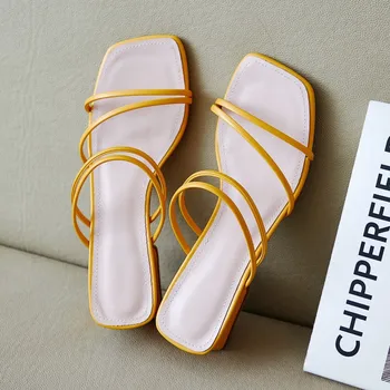 

MLJUESE 2020 women slippers Soft patent leather Rome style summer open toe white color high heels sandals party wedding size 40