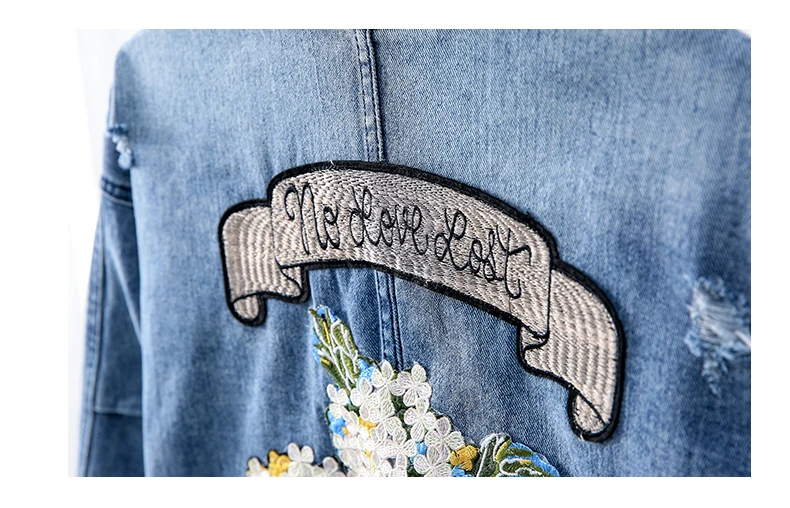 Chaquetas Mujer джинсовая куртка Женская Вышивка винтажное отверстие Женское пальто свободный Женский бомбер джинсовая куртка Femme верхняя одежда
