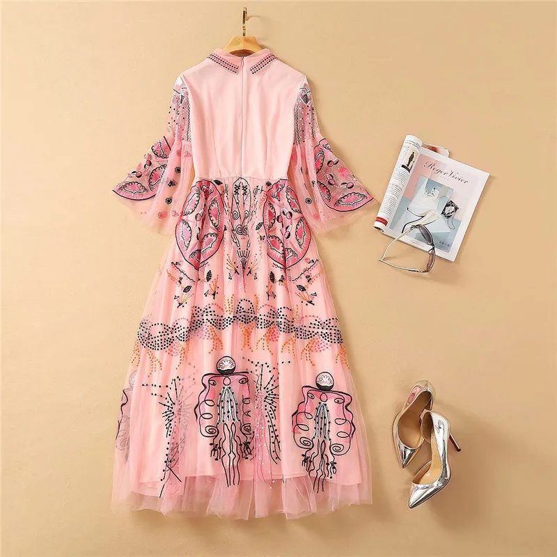Runway Spring Luxury Embroidery Long Maxi Dress