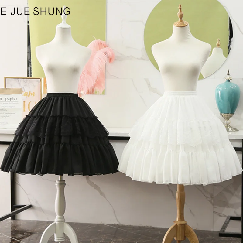 

E JUE SHUNG Lolita Petticoat Ball Gown Underskirt Short Dress Cosplay Petticoat Chiffon Two Bones Ballet Rockabilly Crinoline