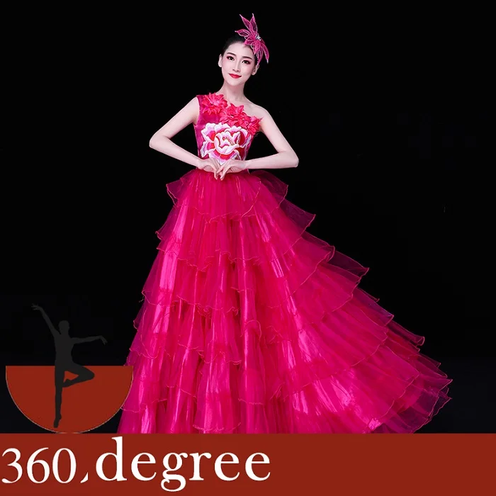 Танцевальный Костюм для фламенко, Современная сценическая одежда, широкая юбка испанское фламенко, платье, открывающая юбку Bullfighting DL4210 - Цвет: 540 degree
