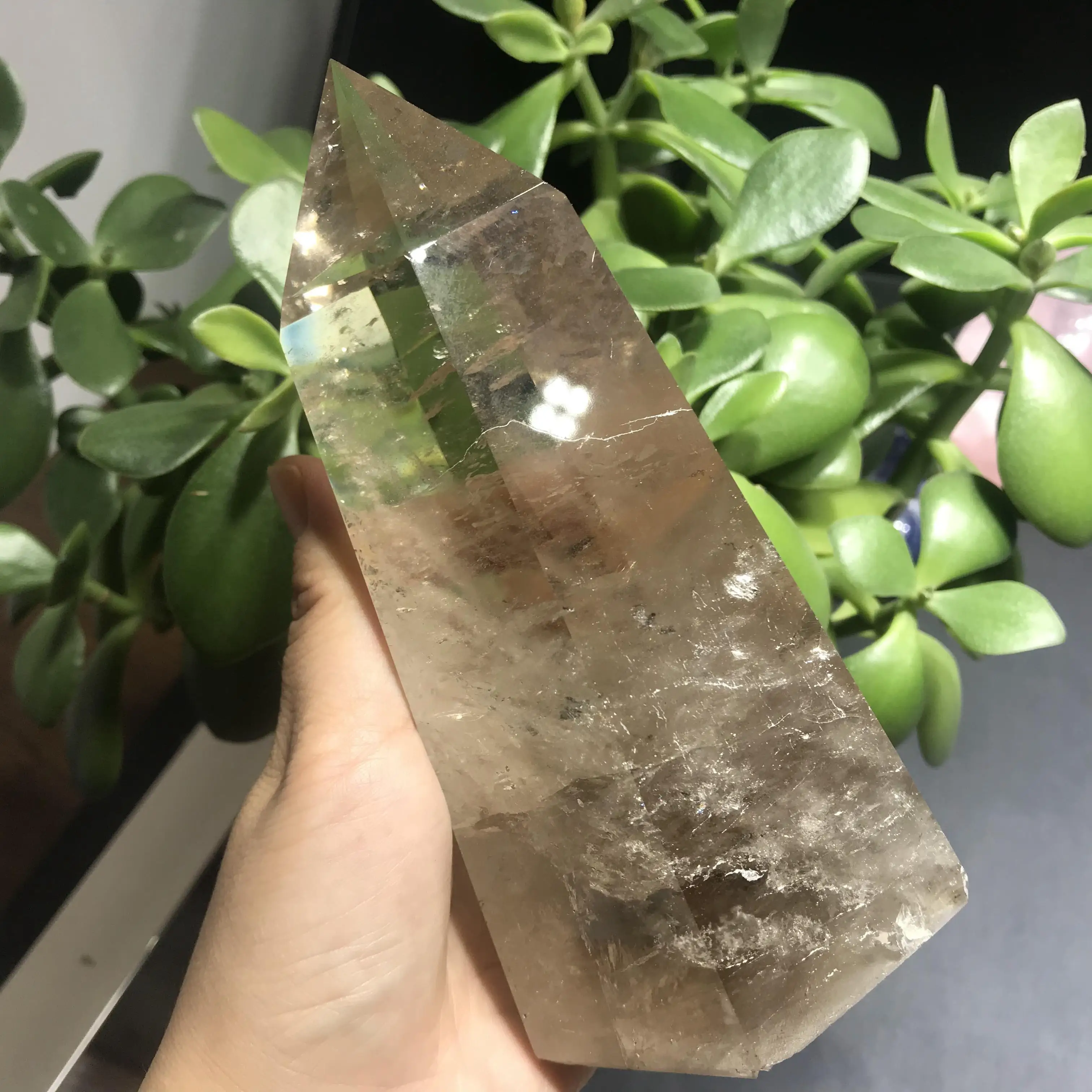 About 1000g high quality natural smoky quartz wand point crystal obelisk healing fengshui