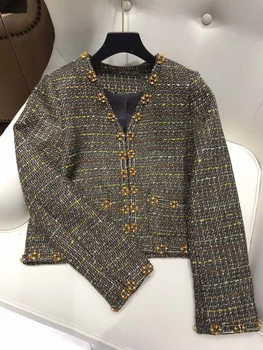 

2020 New Ladies High Quality Fashion Long Sleeve V-neck Full Handmade Beaded Lace Jacket 0924