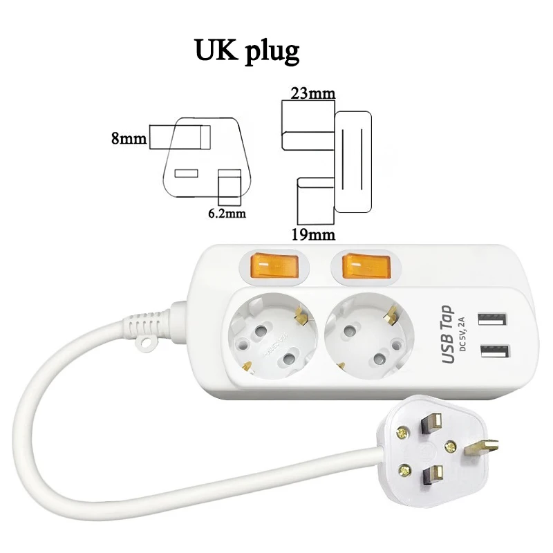 Европейский стандарт гнездо для шнура удлинителя 2usb 2AC выход независимый переключатель гнездо 2500 Вт 5v2. 1a зарядное гнездо