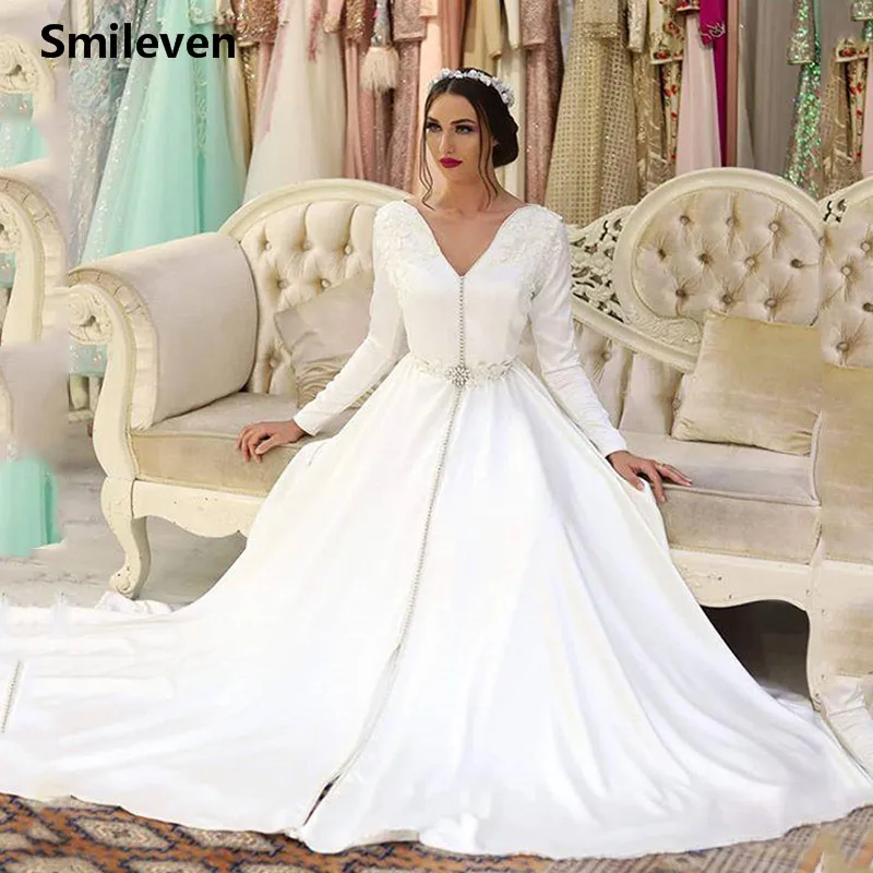 

Smileven Moroccan caftan Evening Dresses V Neck Appliques Mother Dress Arabic Muslim Special Occasion Dresses Party Gowns