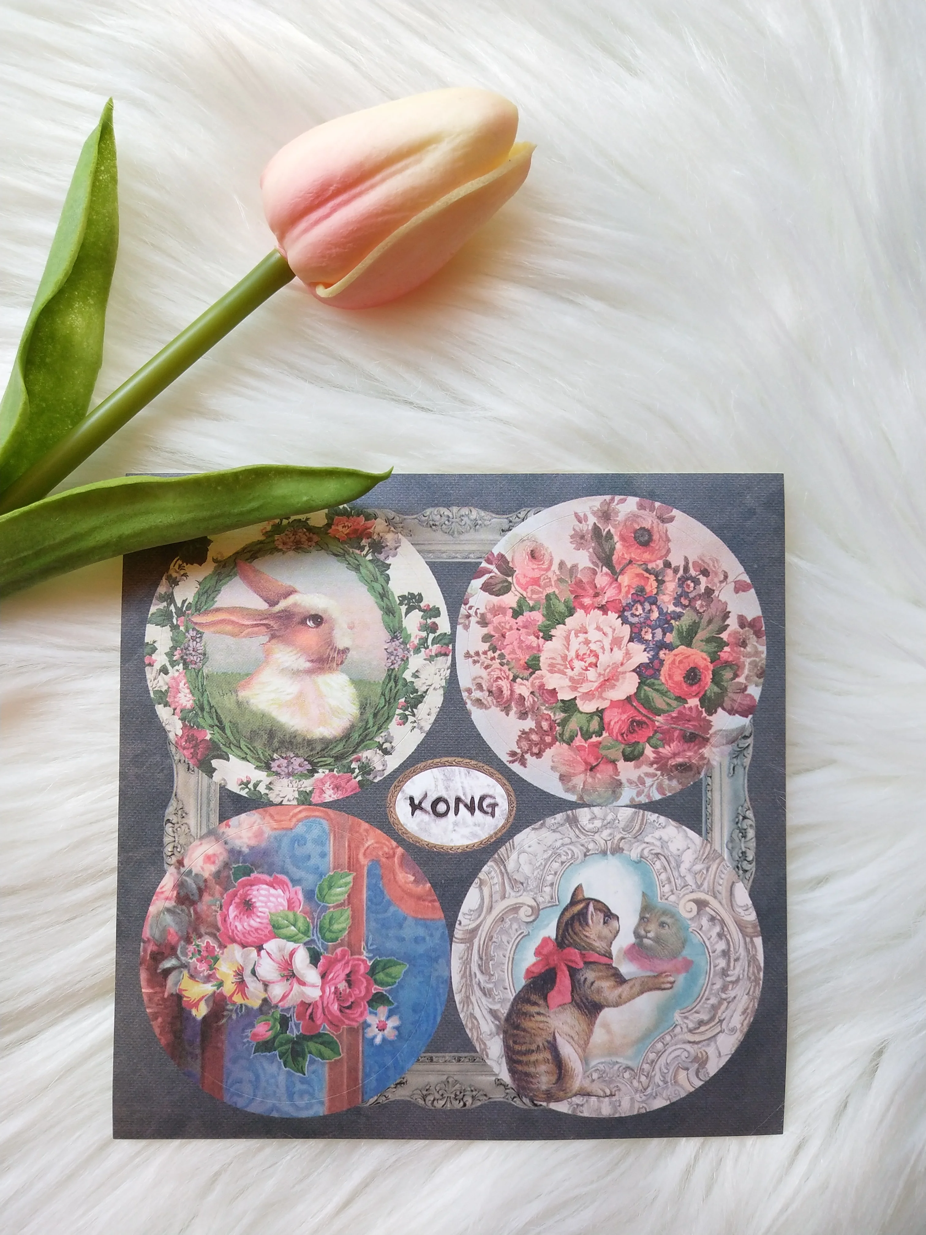 

WOKO 5 sheets Cat Rabbit In Fairy Tale World/Alice Wreath Rabbit Magic Mirror Cat Label Deco Stickers DIY Scrapbooking Escolar