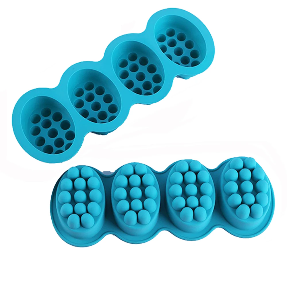 Silicone 4 hole Bubble Type DIY Soap Mold Oval Massage Brush Shape Aromatherapy Wax Mould Cake Baking | Дом и сад