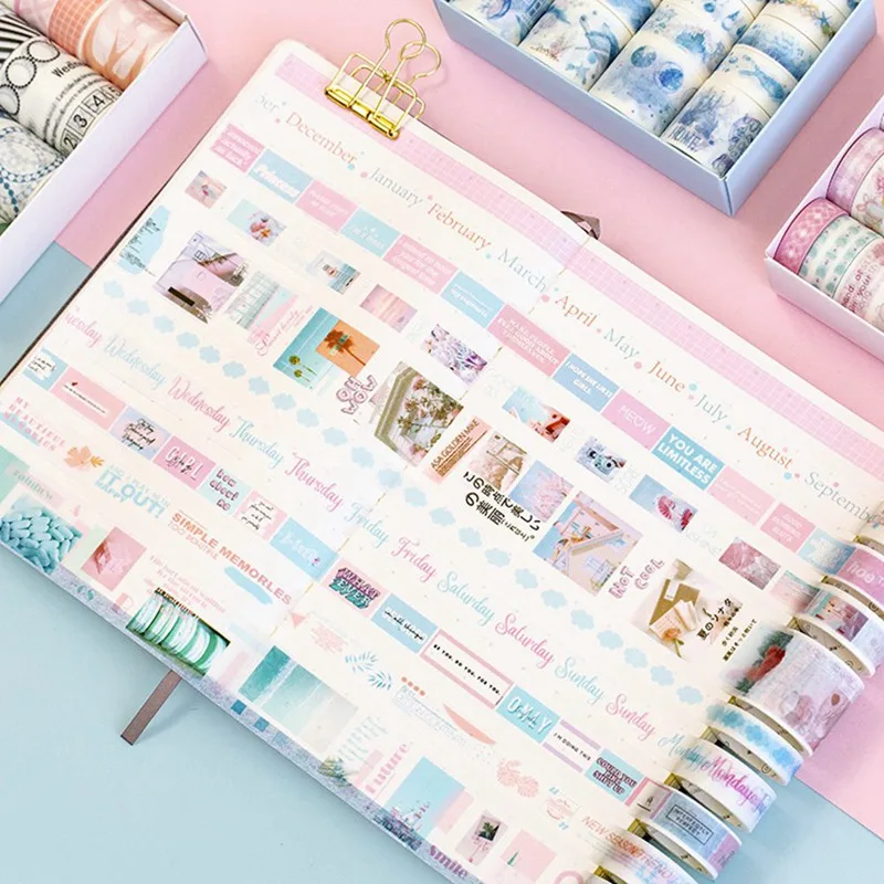 

20Pcs/Set Cute Cartoon Printed Floral Paper Masking Washi Tape Set Scrapbooking DIY Decoration Adhesive Tapes