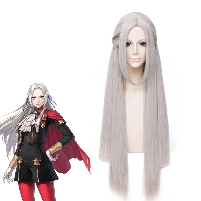 

Fire Emblem ThreeHouses Cosplay Wig Edelgard Von Fresberg Long Gray Straight Middle Part Hair Halloween Role Play Wigs