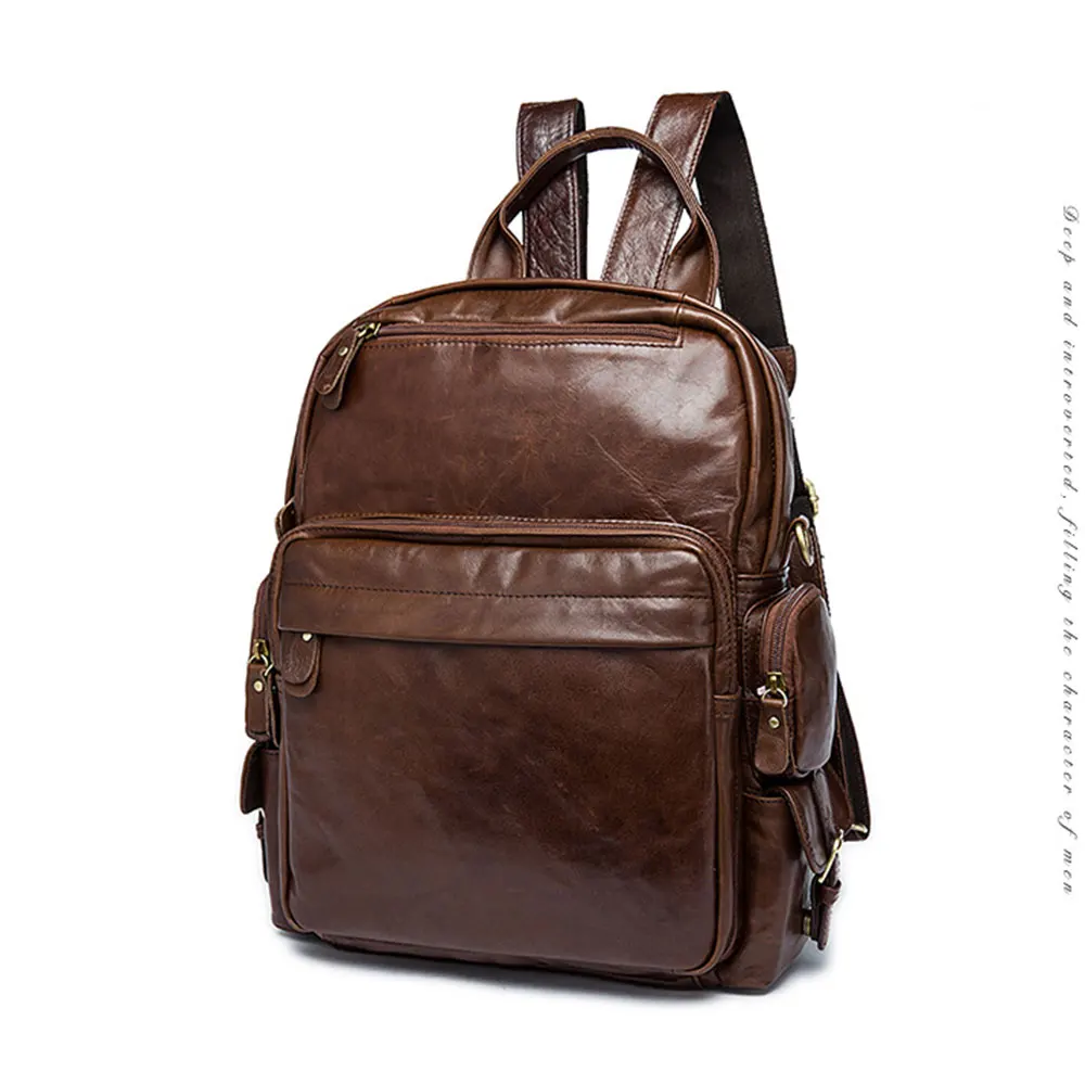 Dark Brown Lukegear рюкзак из коровьей кожи для мужчин Классический рюкзак для женщин винтажные сумки коричневый цвет сумасшедшая кожа - Цвет: Dark Brown
