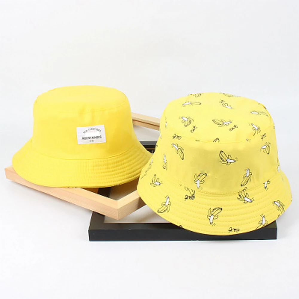 Panama Bucket Hat Men Women Summer Bucket Cap Cartoon Print Fisherman Hat Outdoor Double-sided Big Along Cap Folding Bucket Hat