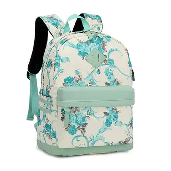 

Women Flower Printed Canvas Backpack Large Capacity Daypack USB Charging Port Travel Bookbag Teenagers Girls Schoolbag