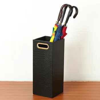 

Square black PU leather umbrella storage bucket handmade paintings /golf club storage box