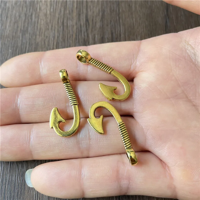 90pcs 13*30mm metal zinc alloy two-color anchor hook pendant DIY making bracelet leather rope buckle wholesale