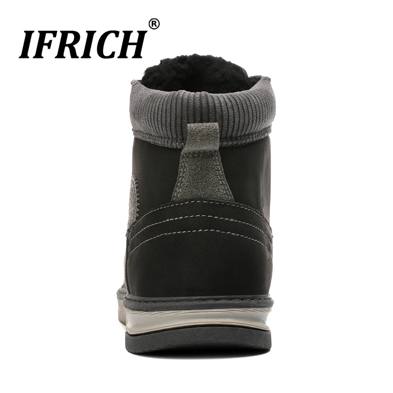 Ifrich/зимние мужские ботинки на меху мужские рабочие ботинки на плоской подошве коричневого и черного цвета удобные повседневные ботинки для мужчин, теплые ковбойские ботинки средней высоты для мужчин