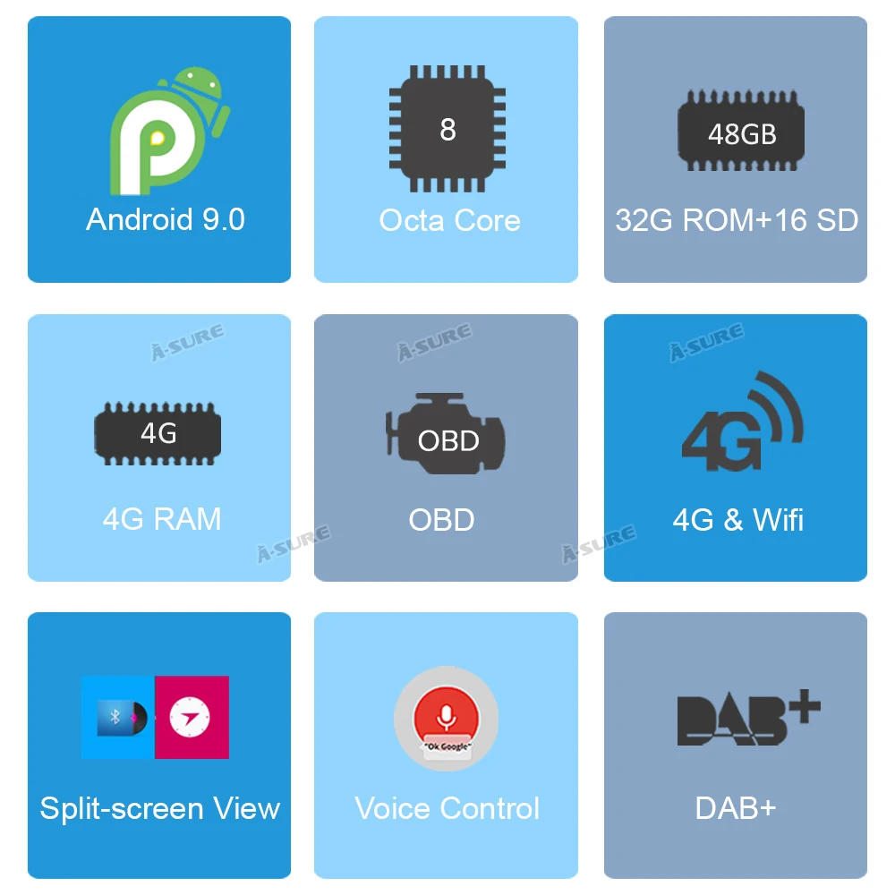 Sale A-Sure 2 Din 8 Core 4G RAM Android 9.0 Radio GPS dvd Navi For Volkswagen VW GOLF MK5 MK6 PASSAT B6 TOURAN Polo Tiguan SEAT SKODA 2