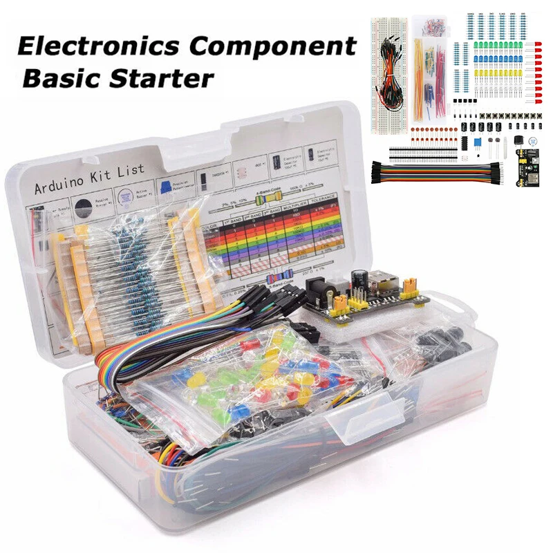 

Electronics Component Basic Starter Kit With 830 Tie-points Breadboard Cable Resistor Capacitor LED Potentiometer