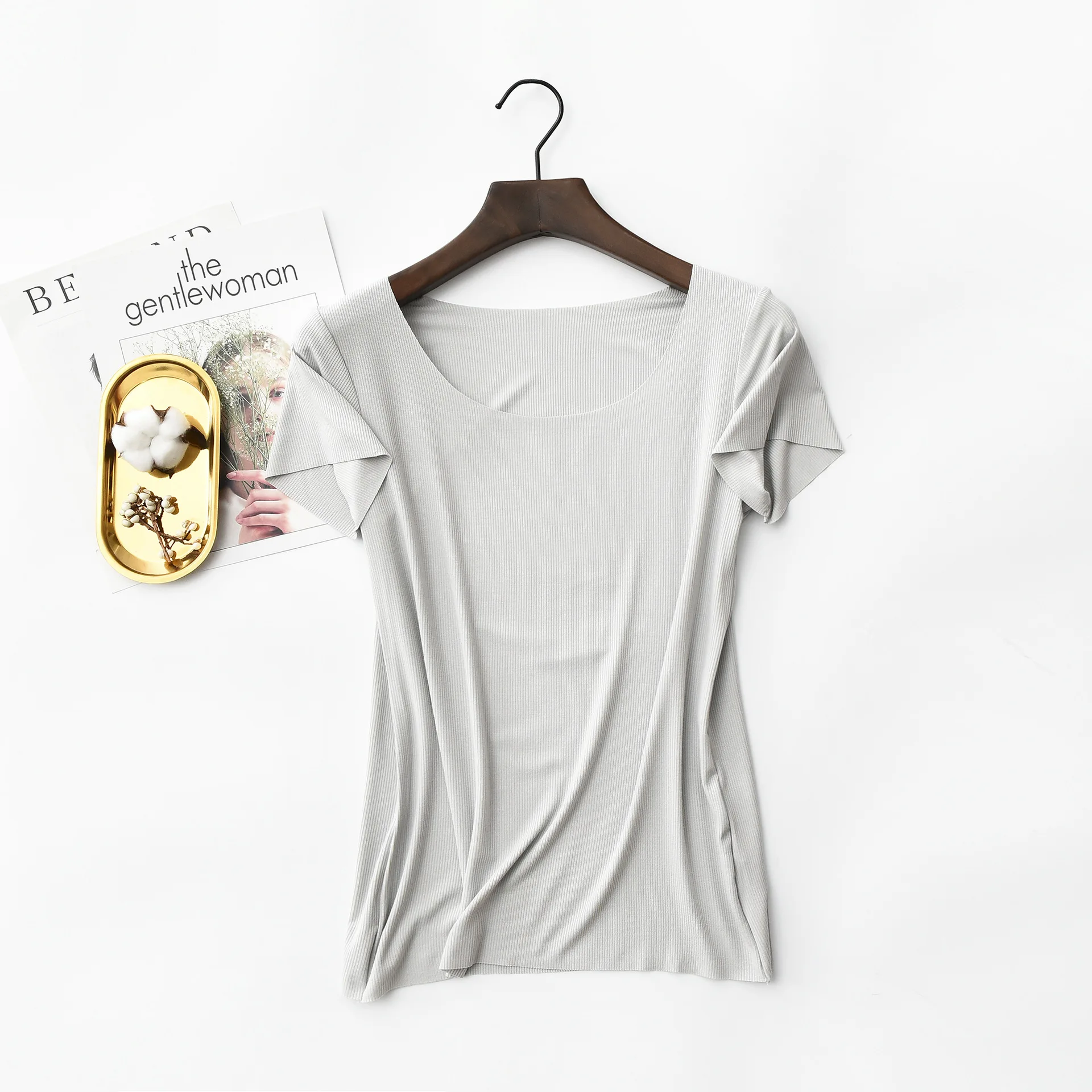 D00324 milk gray Высокая эластичная ребра Хлопок повседневные обтягивающие Базовые Женские футболки с коротким рукавом бесшовный топ черная женская футболка под рубашку плюс размер - Цвет: D00324 milk gray