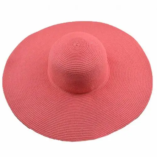 Hawaiian Summer Beach Floppy Hat Solid Color Women Wide Brim Straw Sun Cap - Цвет: Watermelon Red