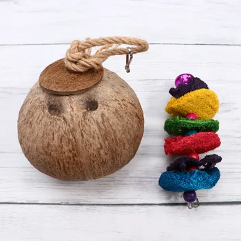 

2Pcs Pet Birds Nest Coconut Shell Bird Nest Parrots Bite String Loofah Hand Grab Bite Toy Swing Ladder Chewing Habitat Parrot To
