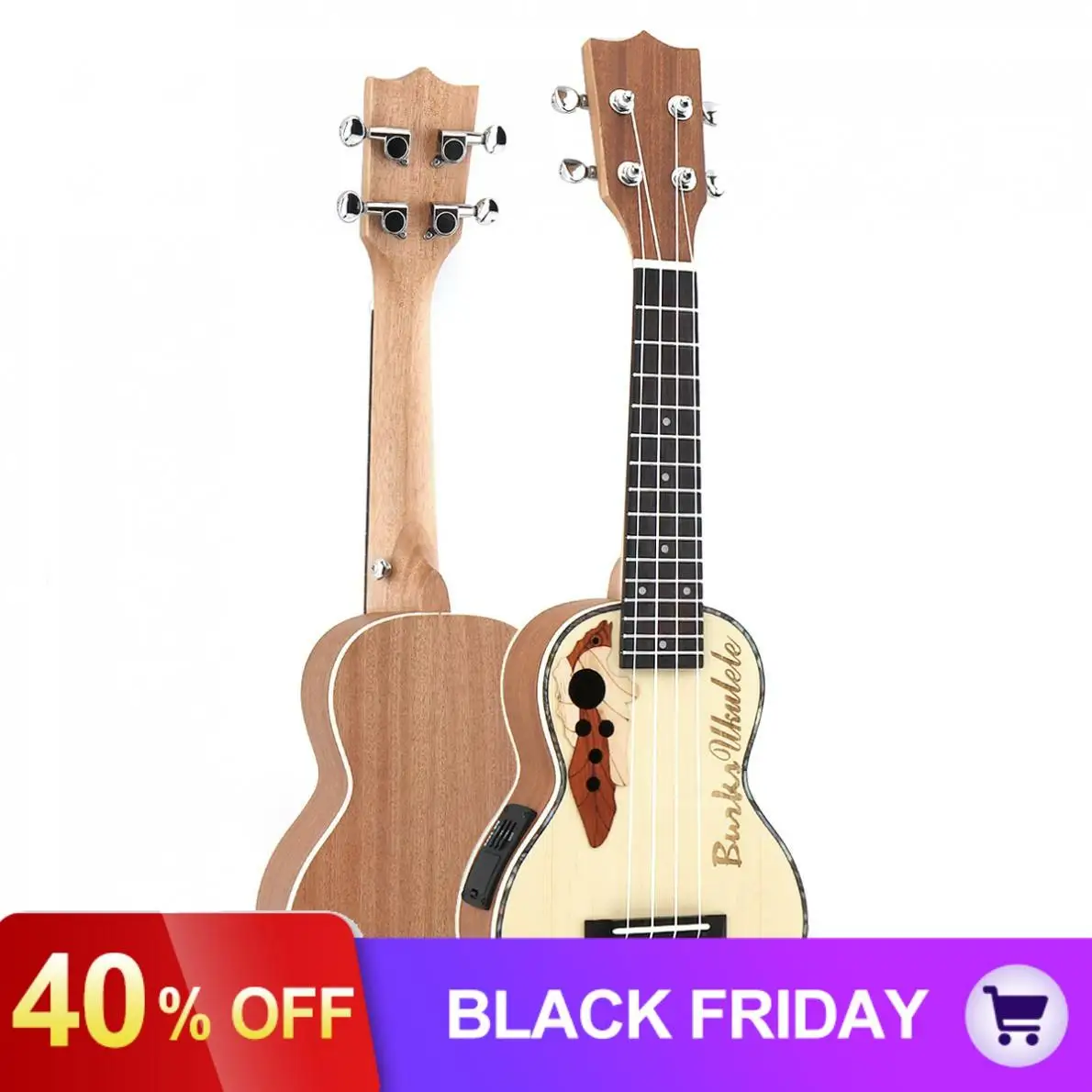 21 Inch Spruce EQ Soprano Ukelele 15 Fret Electroacoustic 4 Strings Guitar with Built-in EQ Pickup