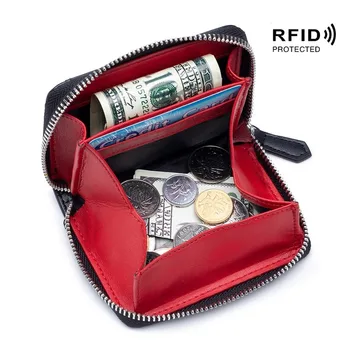 

RFID anti theft brush multi functional genuine leather square short coin purse unisex leather solid color mini zipper coin purse