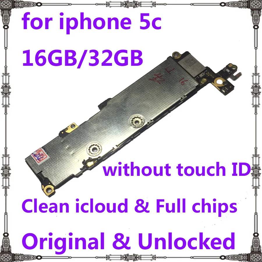 

100% Original unlocked Clean icloud Motherboard for iphone 5c without Touch ID 16GB 32GB Full chips for iphone 5c Mainboard