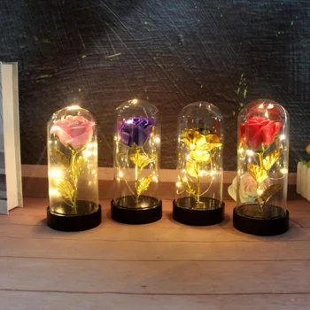

1-Artificial Rose Eternal Flower With Led Light Great Wedding Decor Wooden Base Best Gift For Christmas Valentines New Year
