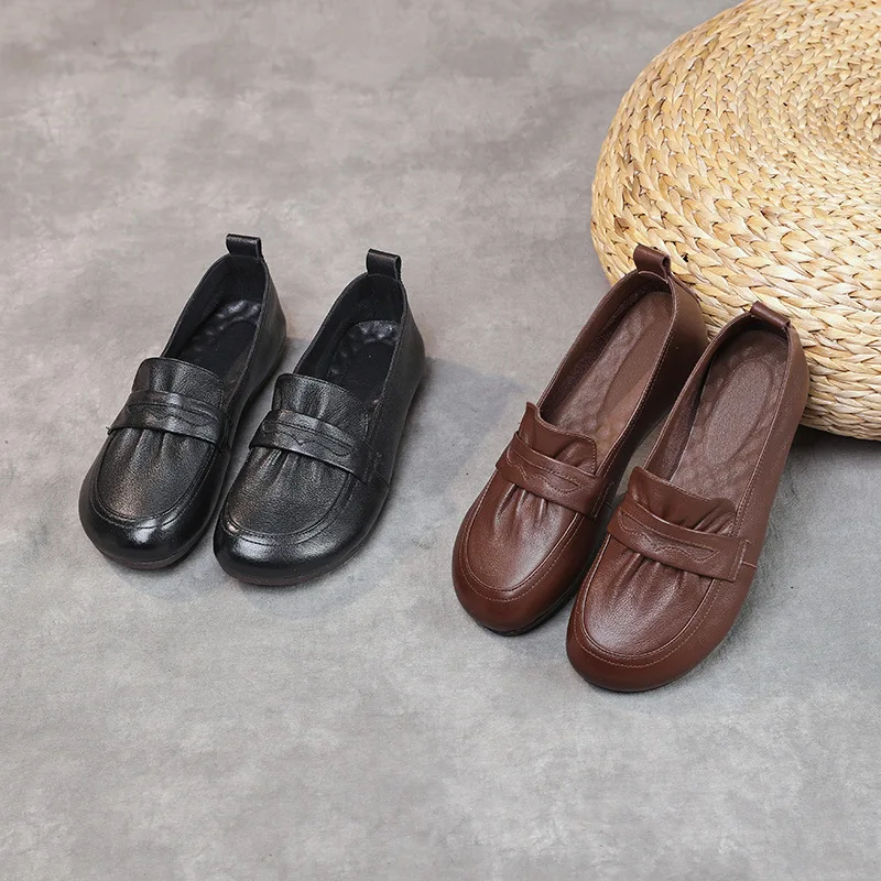Ethnic Style 2021 New Fashion Genuine Leather Handmade Women Shoes Comfortable Casual Flat Shoes Woman Loafers Women Flats
