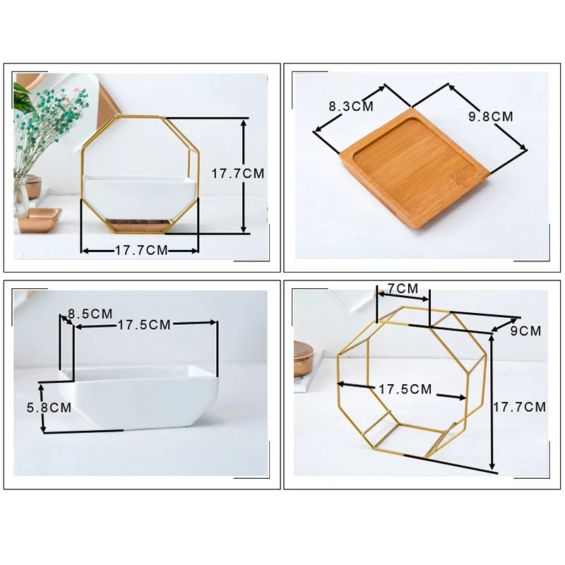 Металлический стеллаж в скандинавском стиле, белая керамическая ваза, горшок для кашпо, восьмиугольная Геометрическая настенная висящая керамическая ваза, вазы для цветов, бамбуковый поднос