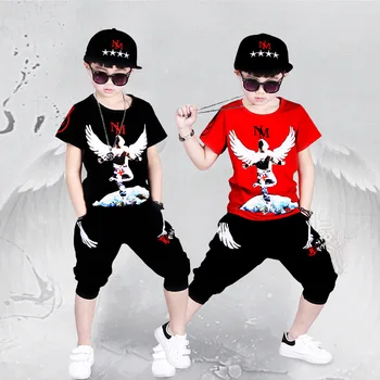 

Dance Costume Kids Jazz New Style Summer with Short Sleeves Boy's Two-piece Suit Korean Fashion Casual Performance Costume