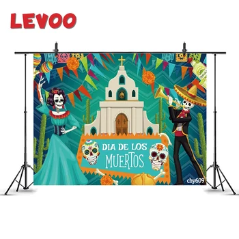 

LEVOO Day Of Dead Mexican Party Background Skeletons Dancing Church Cross Cactus Photography Backdrop Vinyl Studio Photophone