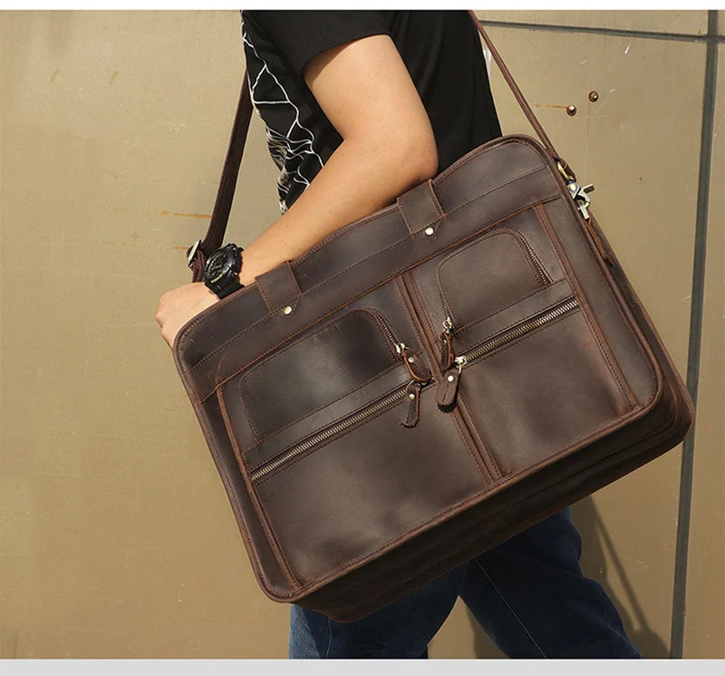 Винтажный портфель из натуральной кожи для мужчин деловая сумка ноутбука 14